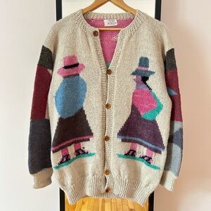 Vintage 80s 90s Peruvian 🇵🇪 Alpaca wool knit cardigan sweater grandpa Cowichan